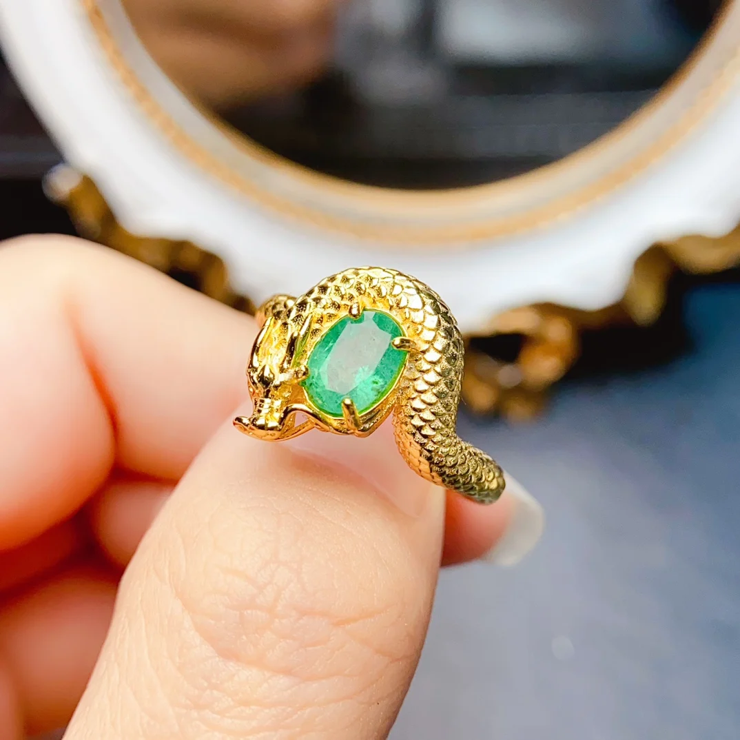 FS 5*7mm Natural Emerald Gemstone Fashion Dragon Ring for Women Real S925 Sterling Silver Charm Fine Party Jewelry MeiBaPJ