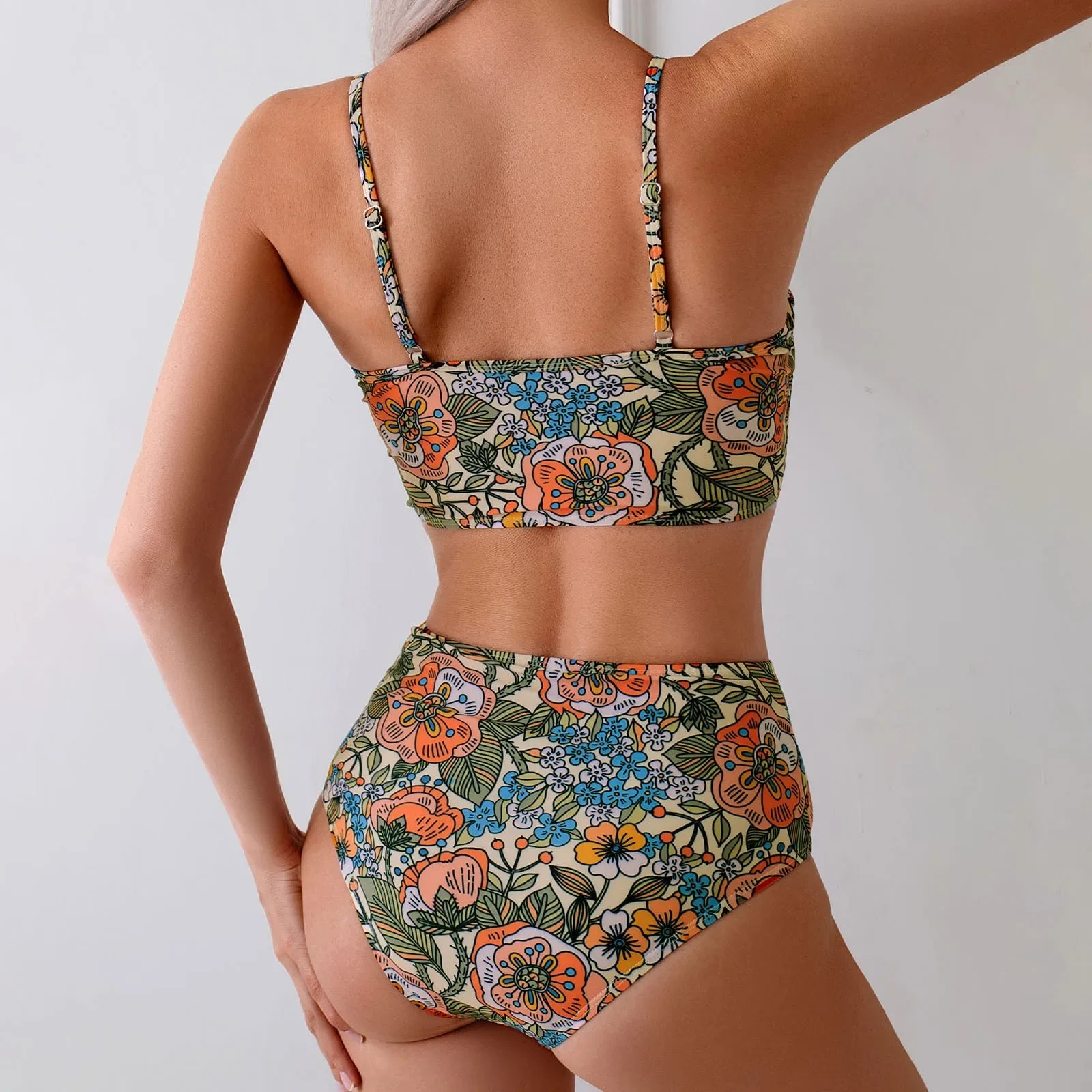 2025 nuevo traje de baño estampado Floral, Bikini de cintura alta, traje de baño de verano para mujer, conjunto de Bikini de dos piezas, bañador femenino, traje de baño