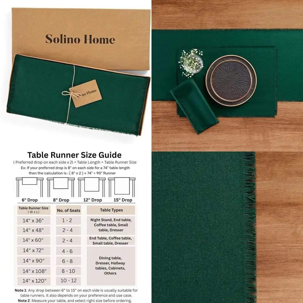 

Pure Linen Table Runner, 14x36 Inches, Fringe Trimmed, Suitable for Dressers and Coffee Tables, Perfect for Winter Holidays