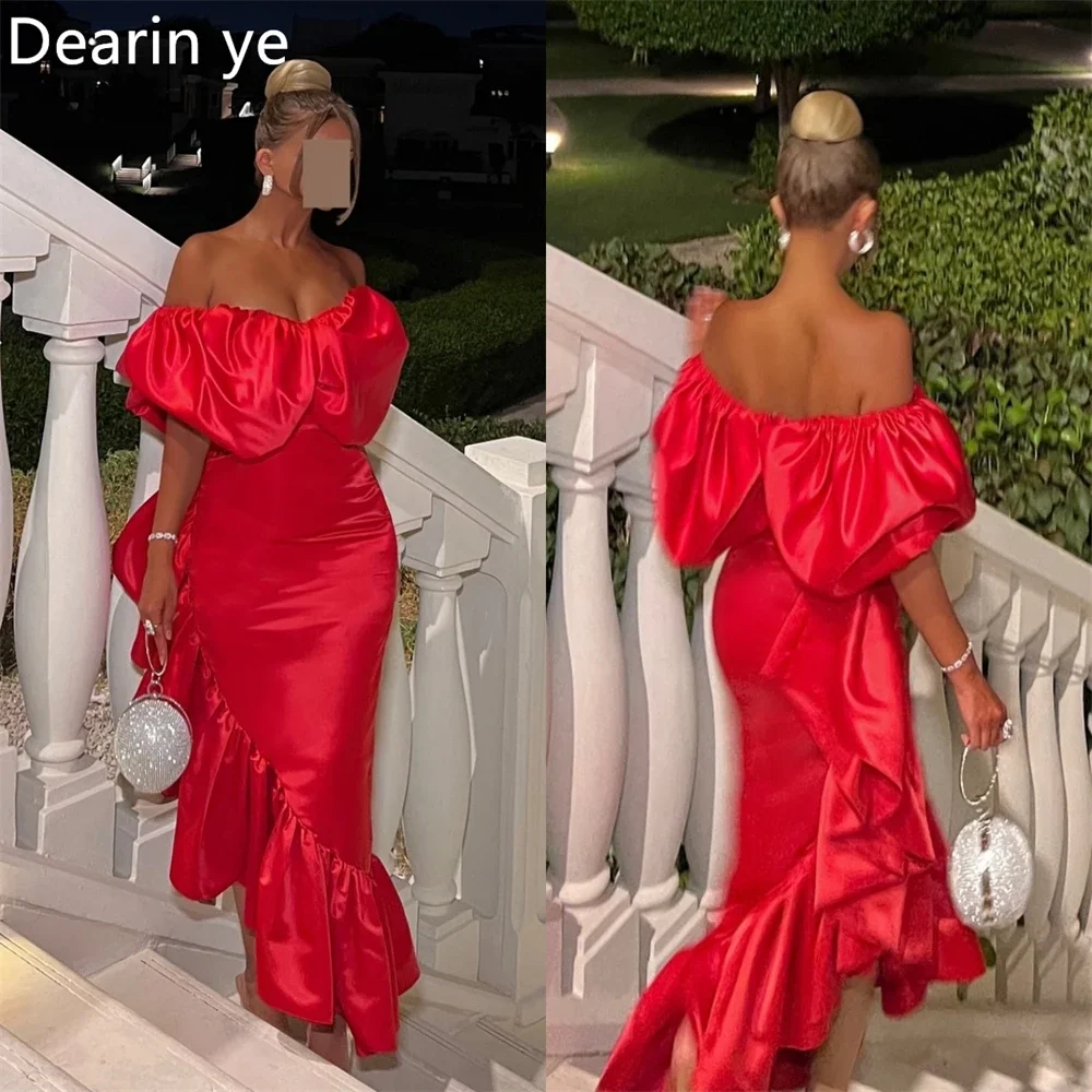 

Customized Formal Dress Prom Dearin Off-the-shoulder Ankle Length Skirts Ruffle Bespoke Occasion Dresses Saudi Arab