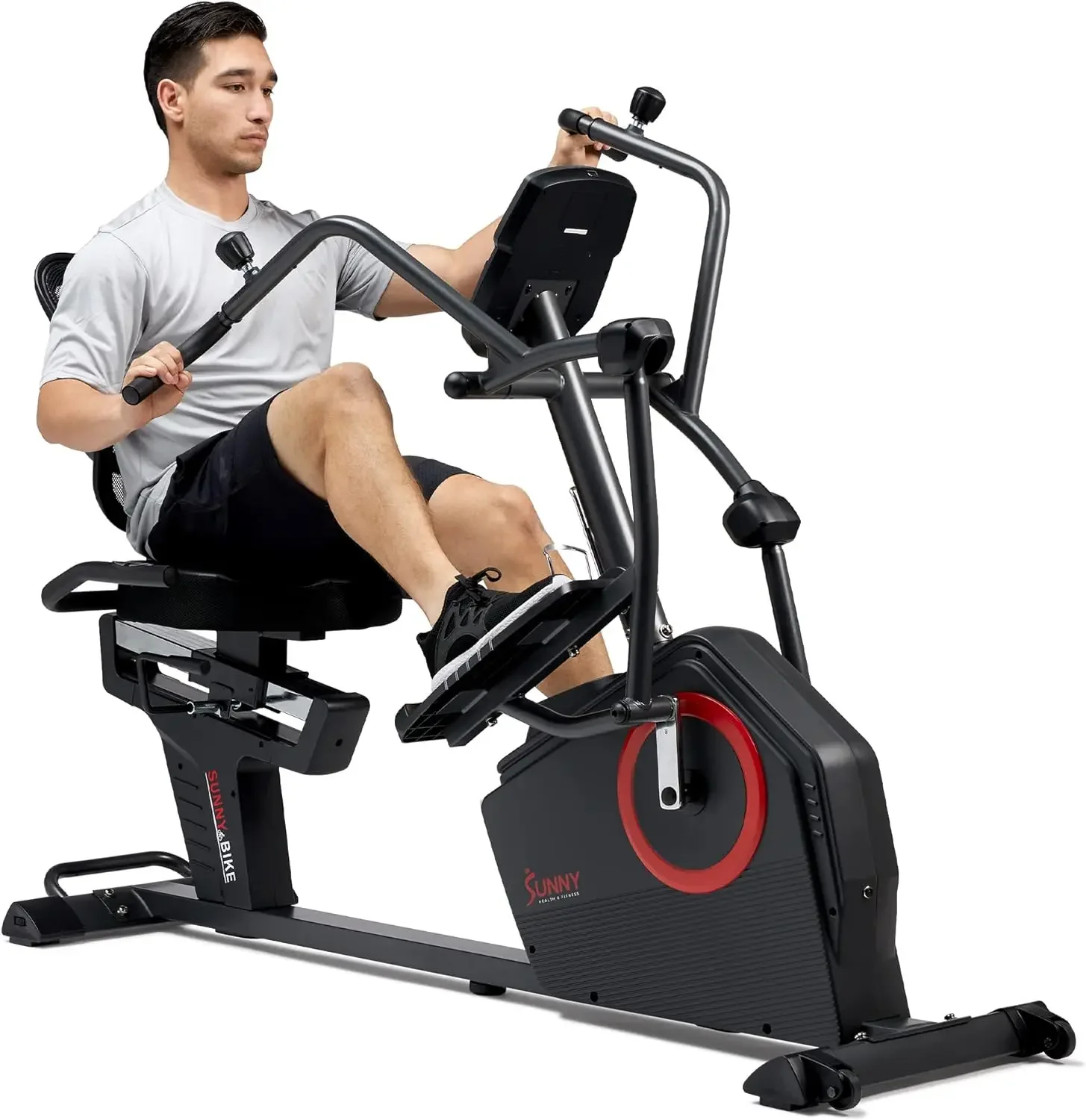 Electromagnetic Recumbent Cross Trainer Exercise Elliptical Bike w/Arm Exercisers, Easy Access Seat