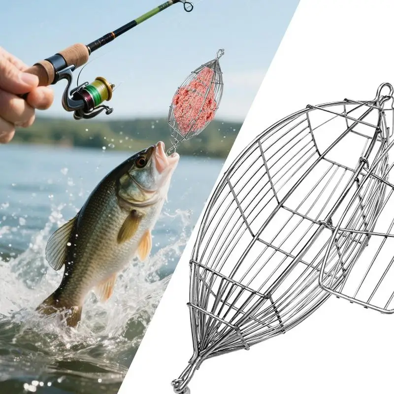 Jaula de cebo para camarones, accesorios de acero inoxidable, cesta de señuelo, nido para carpa, cebo molido, gusanos, área de arrecife, jaula alimentadora de pesca