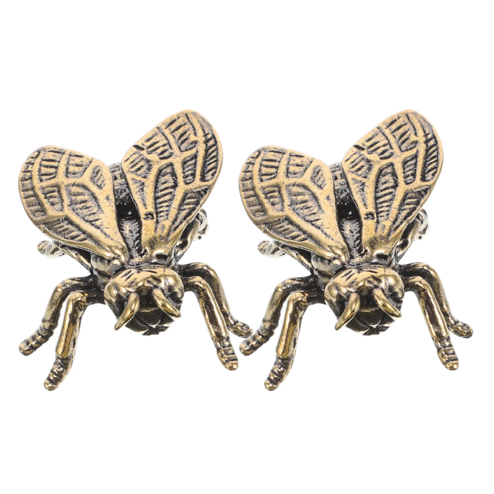 

2 Pcs Brass Bee Ornament Vintage Decor Figurines Handle DIY Car Tabletop Decoration Desktop Statue Small