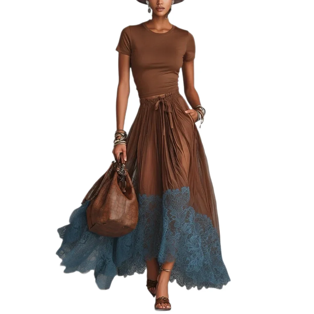 Spring New V-neck Waist Ruffle Edge Temperament Bottom Top + Skirt Long Skirt image 5