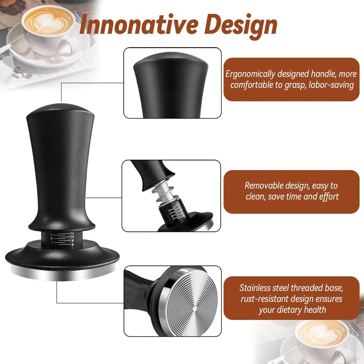 51/ 53/58mm Black Coffee Hand Tamper Stainless Steel Base Professional Espresso Press for Coffee Machine Barista Tool