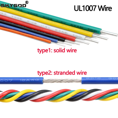 Cable de cobre trenzado/sólido UL1007, 2/5/10m, 26 24 22 20 18 16AWG, aislamiento de PVC, chapado estañado, equipo de línea LED, Cable eléctrico