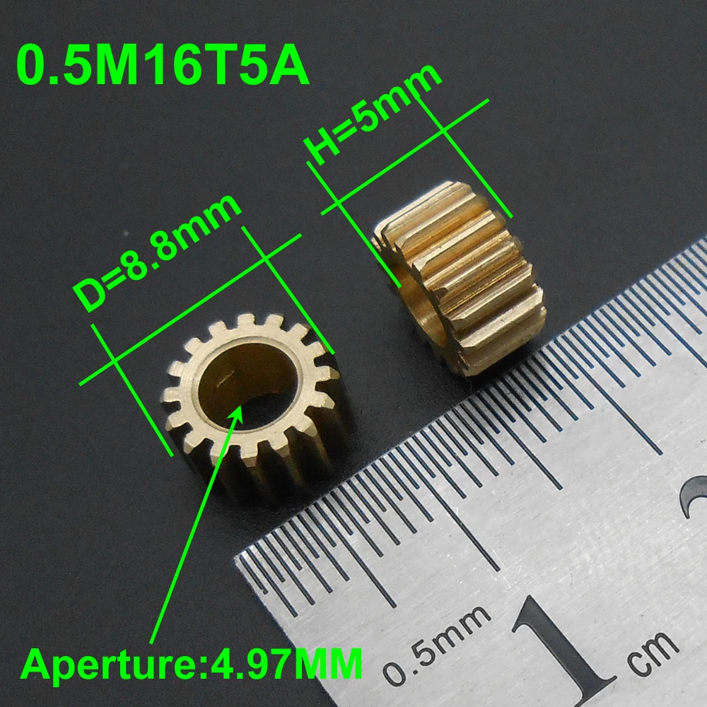 

100Pcs/Lot 0.5M 165A Brass Gear Spur Pinion Bore Aperture 5MM 4.97MM 5A 16T 16 Teeth 0.5 Mod Diameter 9MM X Height 5MM DIY Model