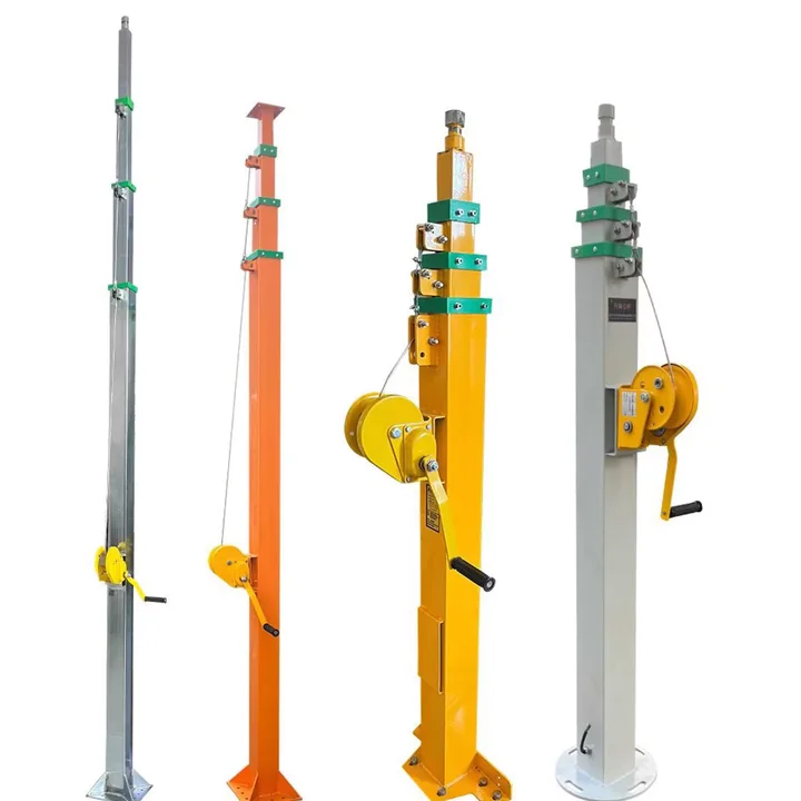 Factory Price 30kg 10m Manual Telescopic Mast Single Wire Rope Hand Crank Winch Steel Pole For Antenna CCTV Lighting Monitoring