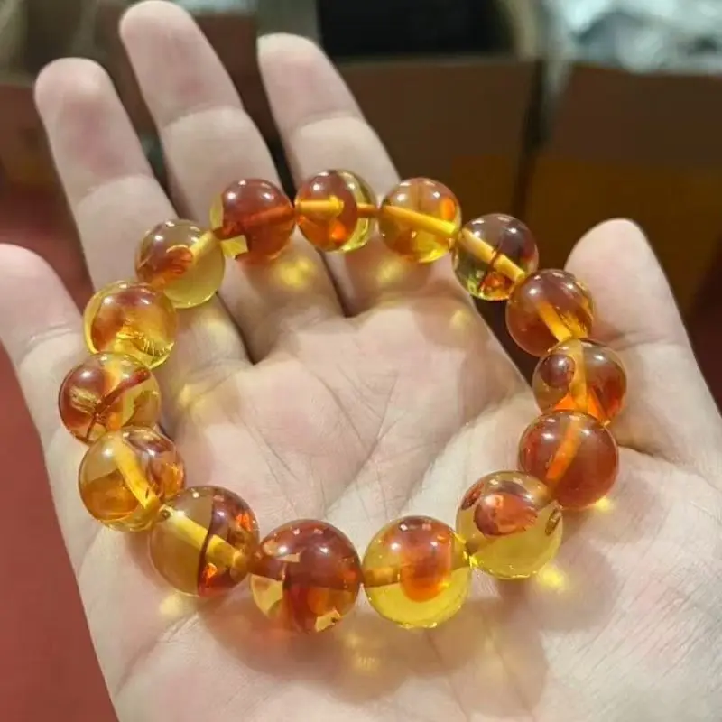 New Exquisite Second-generation Flower Amber Round Bead Single Circle Bracelet Handicraft