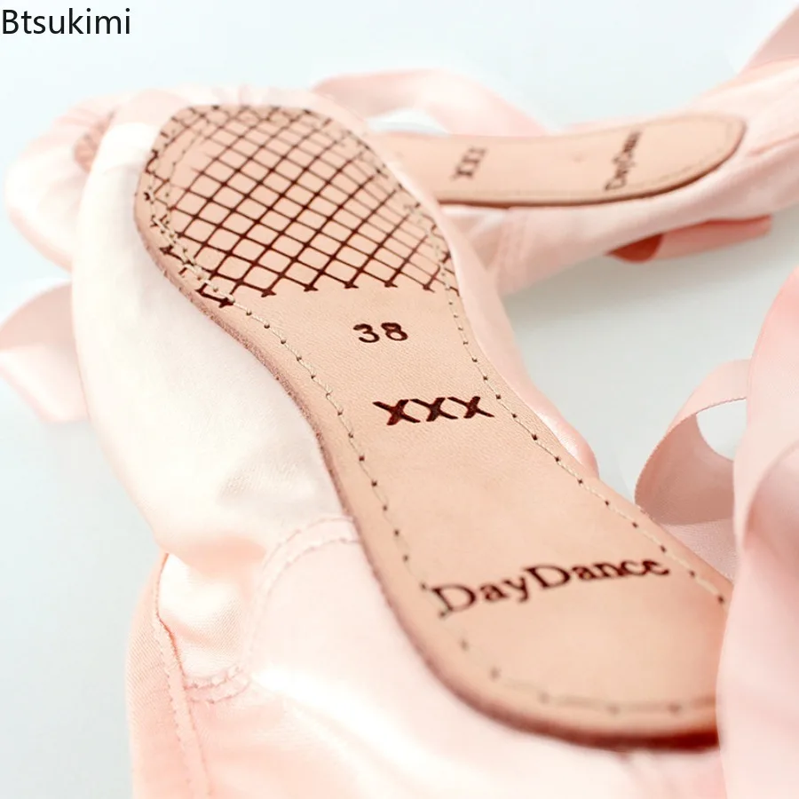 أحذية رقص الباليه للأطفال والكبار احترافية مع أشرطة أحذية باليه بوانت كلاسيكية من الساتان/قماش أحذية راقصة الباليه للرقص #5