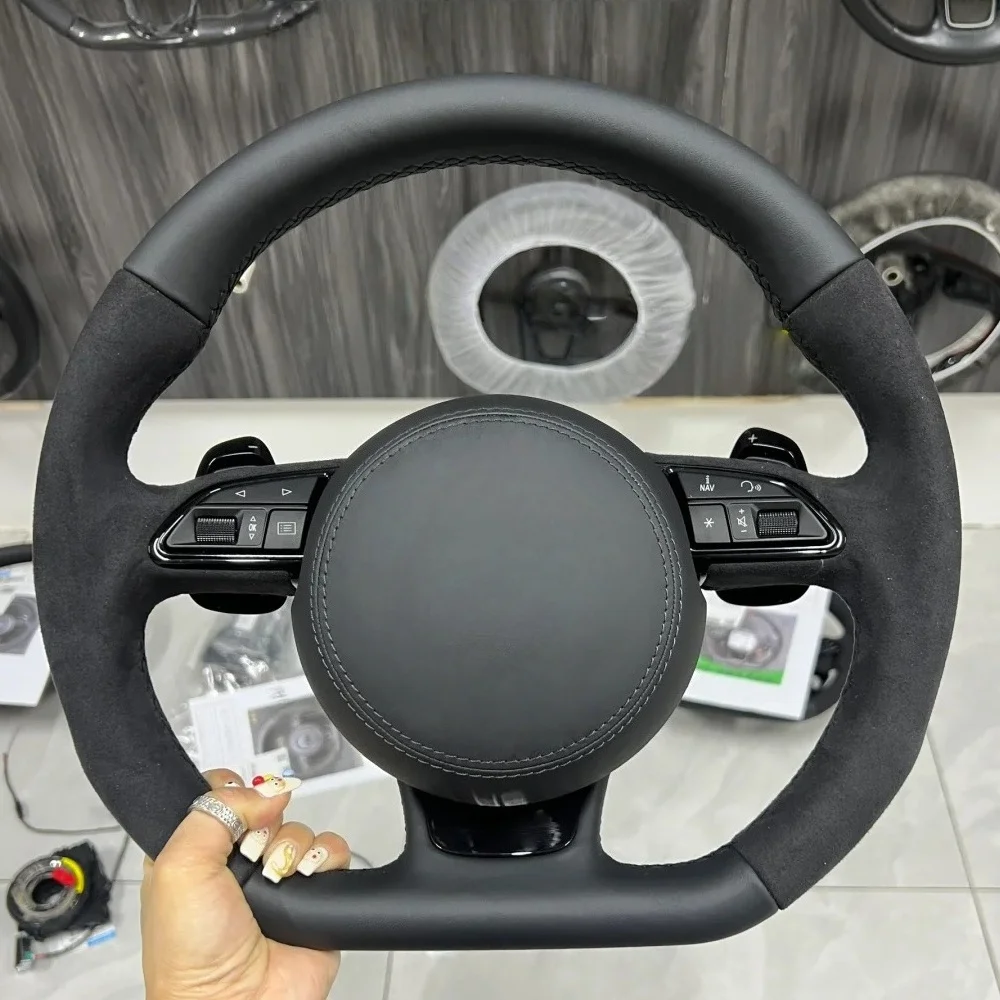 

Suede Leather Steering Wheel For Audi A3 A4 A5 A6 A7 Q3 Q5 Q7 RS3 RS4 RS5 Flat Bottom Steering Wheel Car Interior Accessories