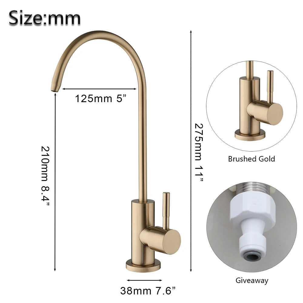 Torayvino Kitchen Water Filter Faucet 304 Stainless Steel Brushed Gold Tap Anti-Osmosis Purifier Only Cold Water Sink Torneira