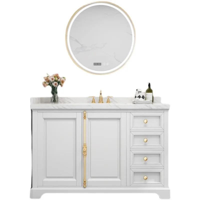 Light luxury bathroom cabinet combination solid wood hand wash basin bathroom smart bathroom cabinet washstand floor type