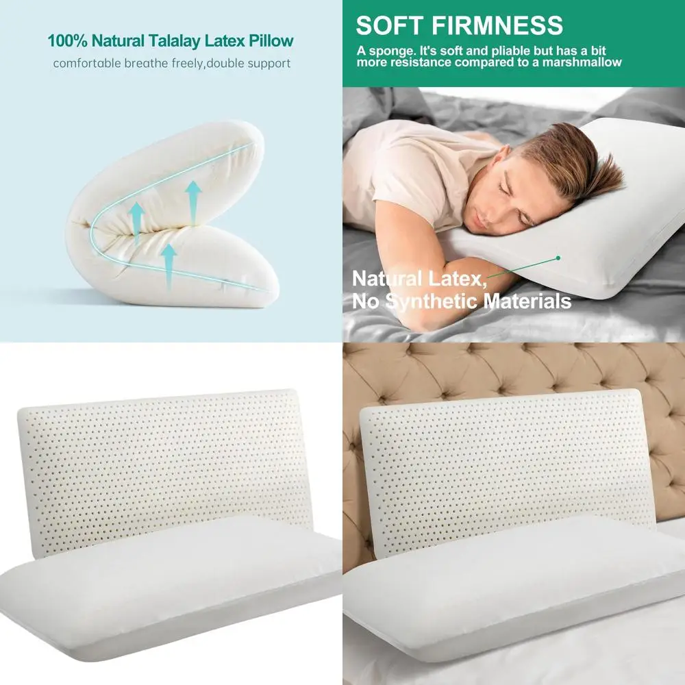 

Роскошная подушка из латекса Talalay — размер Queen, очень мягкая для сна на боку/спине, с поддержкой шеи, съемный хлопковый чехол