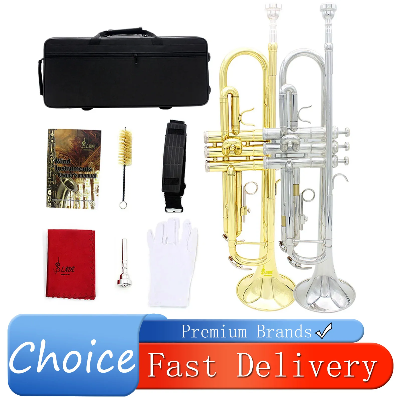 

SLADE Trumpet Bb B Flat Brass Trumpette Professional Trompeta Trumpet Wind Musical Instrument with Case Mouthpiece Glove