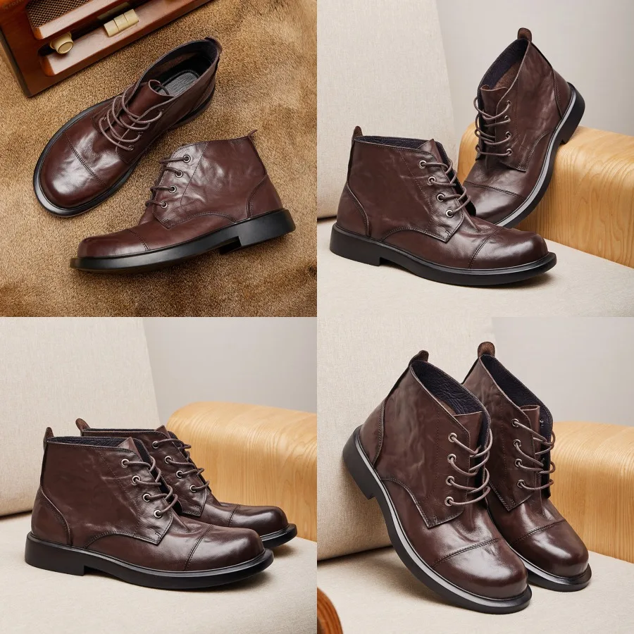 Men's big-head round-head leather boots comfortable and wear-resistant leather casual shoes all-matching British retro trend mi