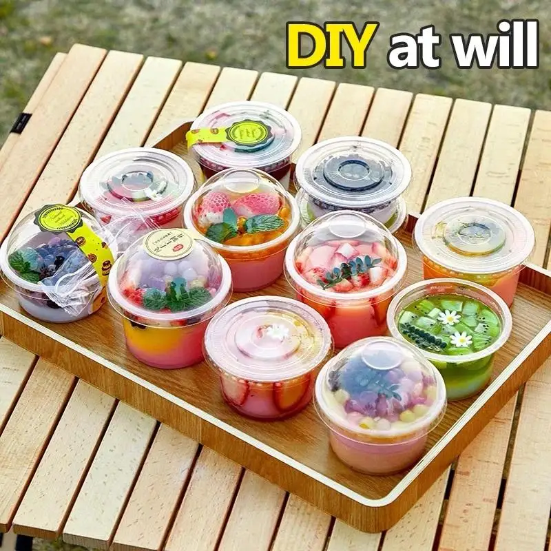 【F】50Pcs 150ML Disposable Plastic Pudding Cups With Lids Empty Ice Cream Cake Disposable Cups Party Packing Dessert Cups