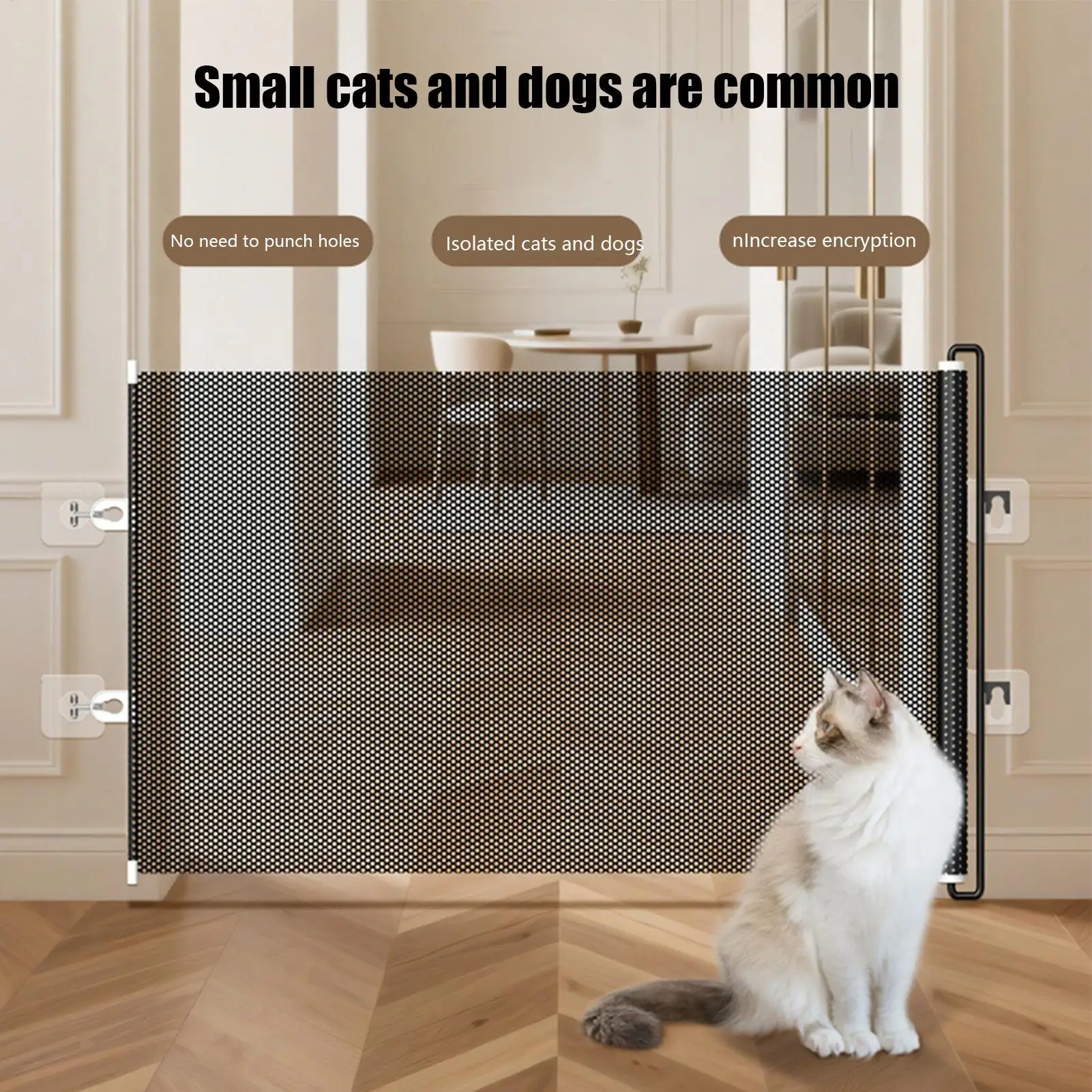 Einziehbare Hundetor-Netz-Sicherheitsbarriere für den Innenbereich, ohne Bohren, isolierender Haustierzaun für kleine Hunde, Tür, Flur, Treppen – Detail 7
