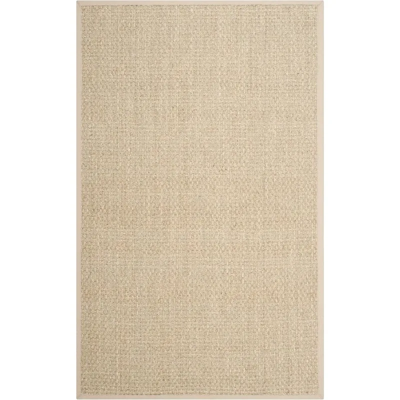 Natural Fiber Collection Area Rug  Natural & Beige, Border Basketweave Seagrass Design, Easy Care