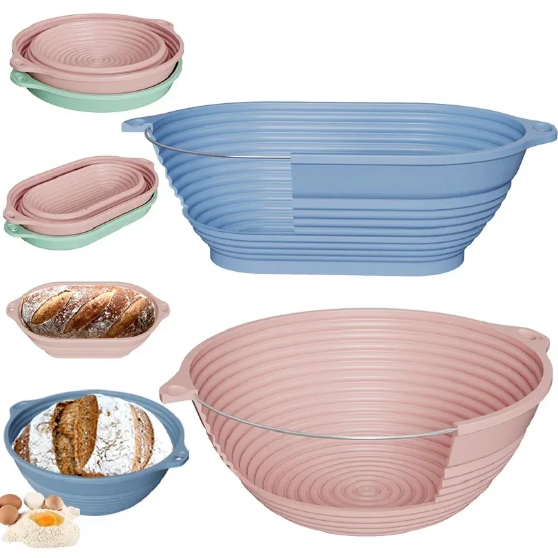 1PC Round or Oval Silicone Bread Proofing Basket,Build-in Steel Wire Dough Fermentation Basket Sourdough Banneton Baking Tool