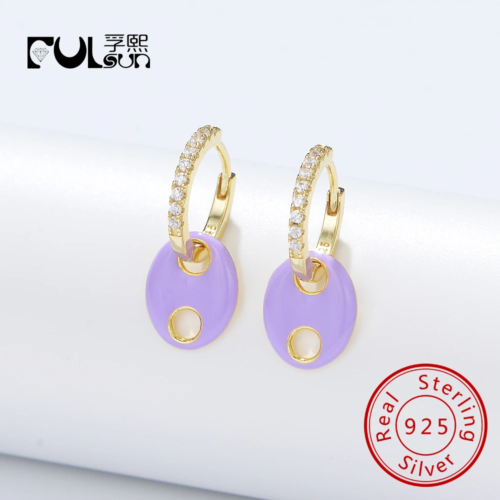 

Findings Popular Enamel Jewelry S925 Sterling Silver 14k Gold Plated Bling Cubic Zirconia Huggie Earrings for Women Girls