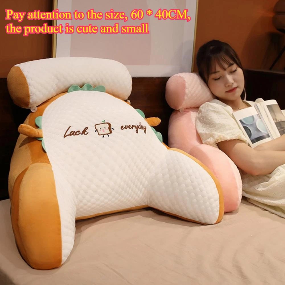 Bed Rest Reading Pillow with Arm Support Cartoon Print Detachable Backrest Support Sofa Couch Pillow Cushion Sit Up Pillow
