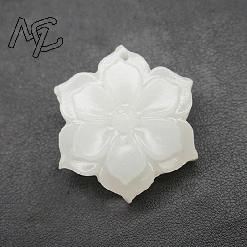 Natural Chinese White Jade Pentagonal  Flower Pendant Hand-carved Ladies Necklace Fashion Luxury Jewelry Girlfriend Mom Gift view 3