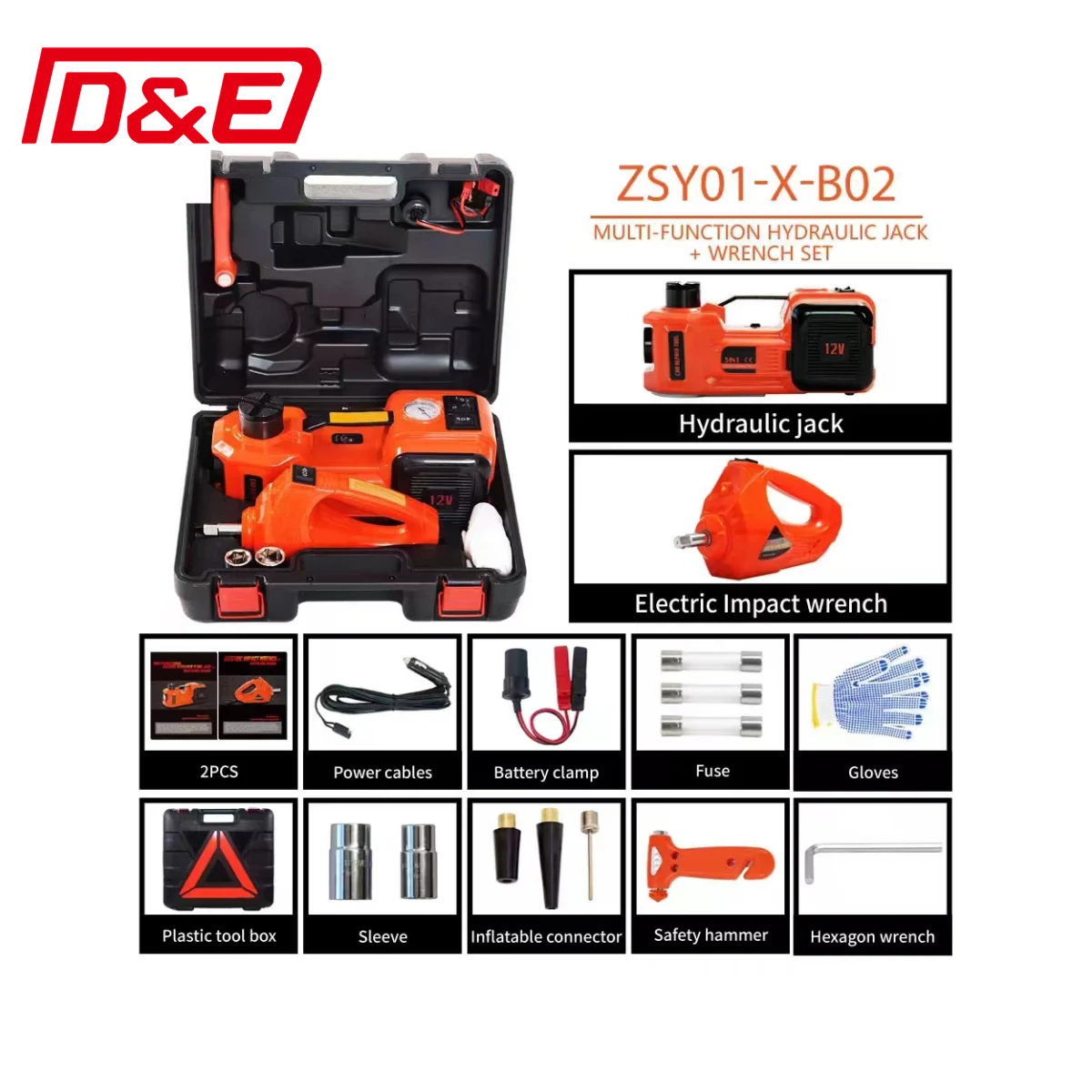 Factory Price Car Jacks DC 12V 5T Lift 135mm 530mm Hydraulic Jack and Wrench Set Multi-functional Vehicle Tools