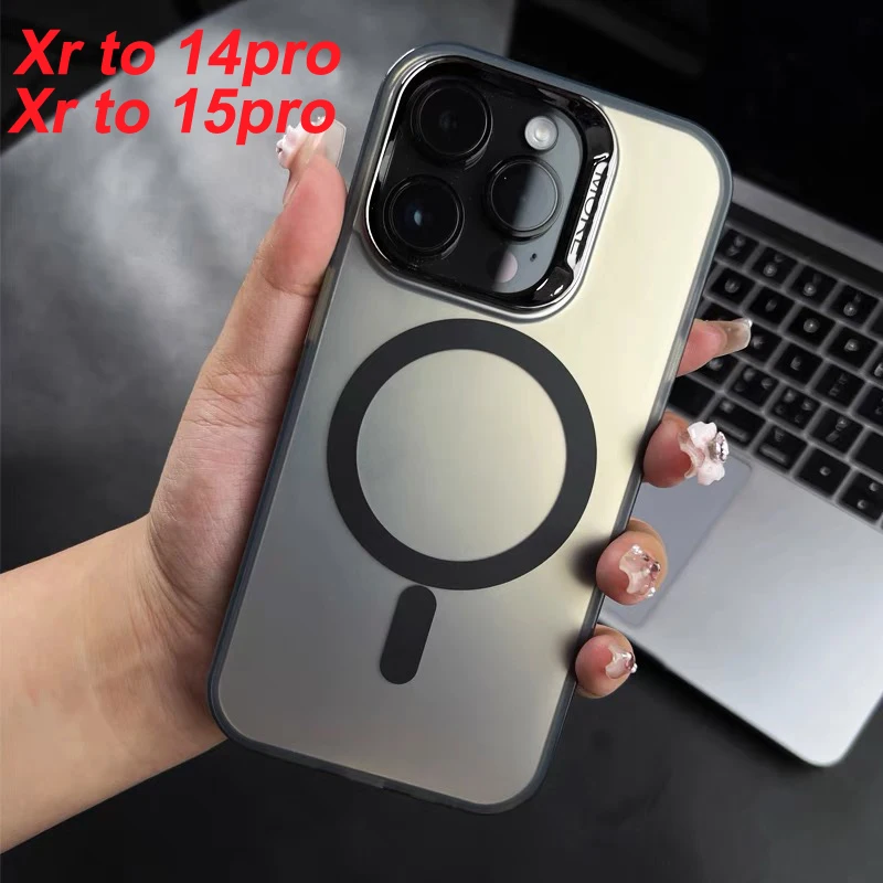 Customized Magnetic Phone Case for iPhone XR transformed to 14pro Back Cover xr turned to 15pro Fashion Hard Case