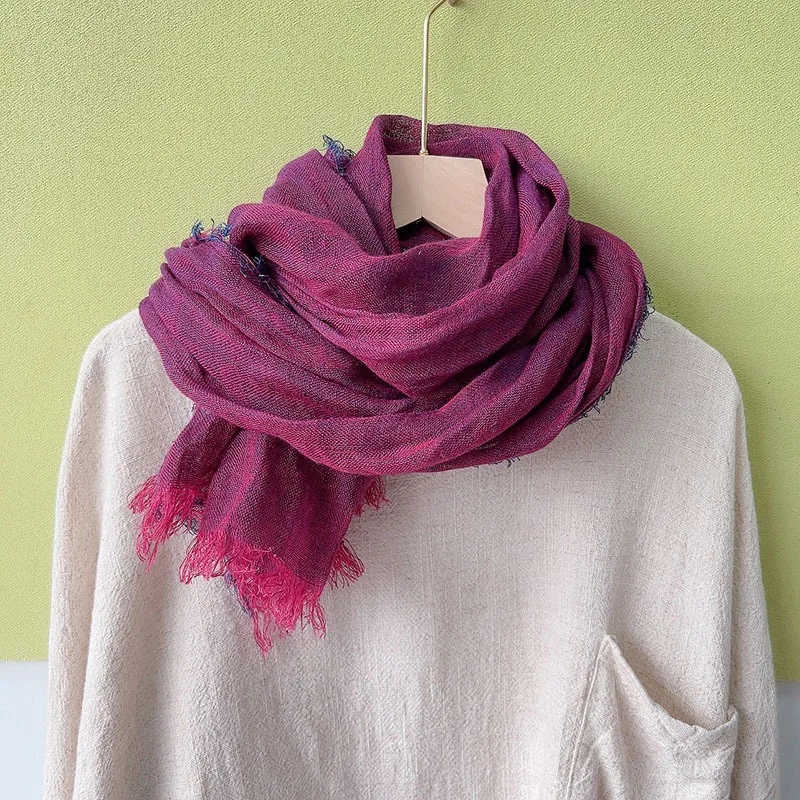 Japanese Linen Scarf 100% Linen Gray Effect Lovers Scarf Art Thin Stretch Shawl Solid Color High-Grade Scarves