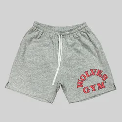 WOLVES GYM Wolf Brand Cotton Looped Cloth Shorts Men Jogging Running Fitness Shorts Pants Hip Hop Gym Men Shorts Beach Bottoms