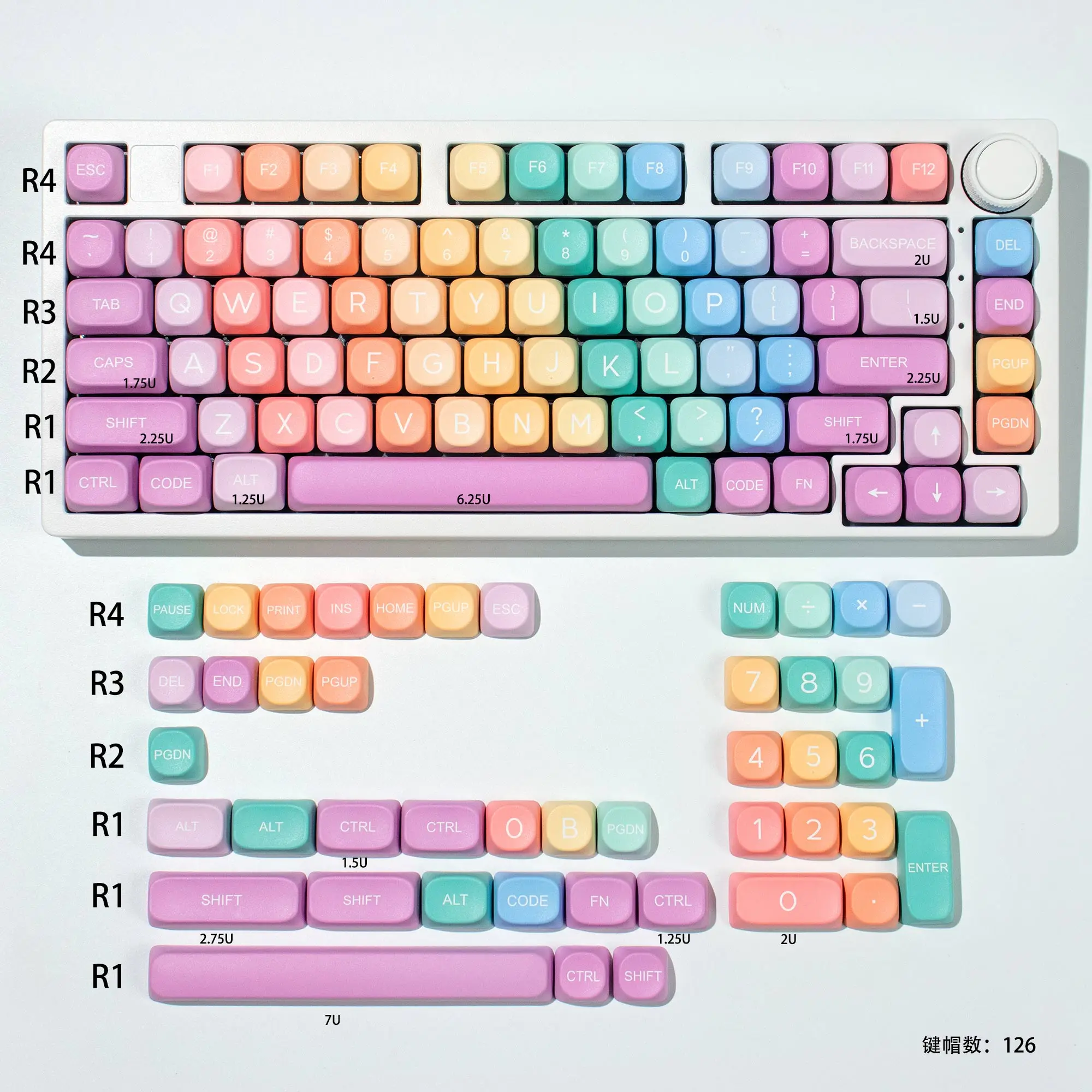 GMK 126 Keys Rainbow MOA Keycaps PBT Keycaps Dye-Sublimation Keycaps Cute Candy Colorful Custom keycaps For Mechanical Keyboards
