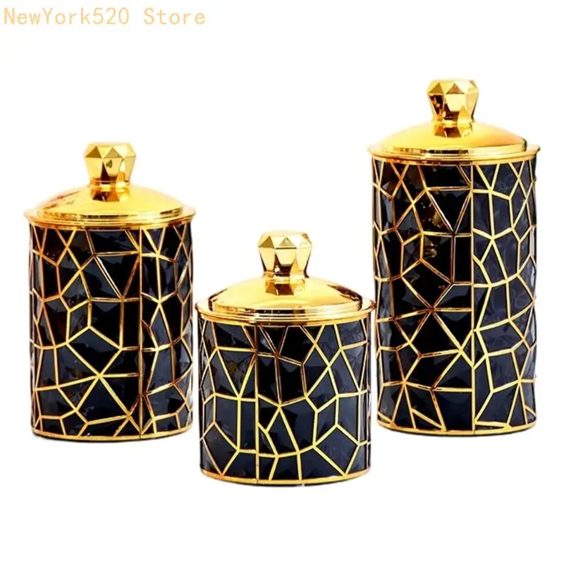 Contemporary Styles 3 Pieces PET Storage Jar with Gold Accent for Countertop Display N84C