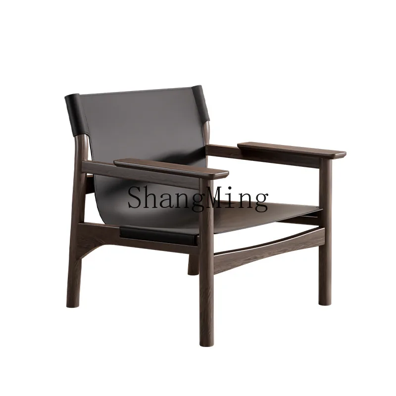 

ZYY medieval saddle leather sofa chair home living room bedroom single retro solid wood leisure chair