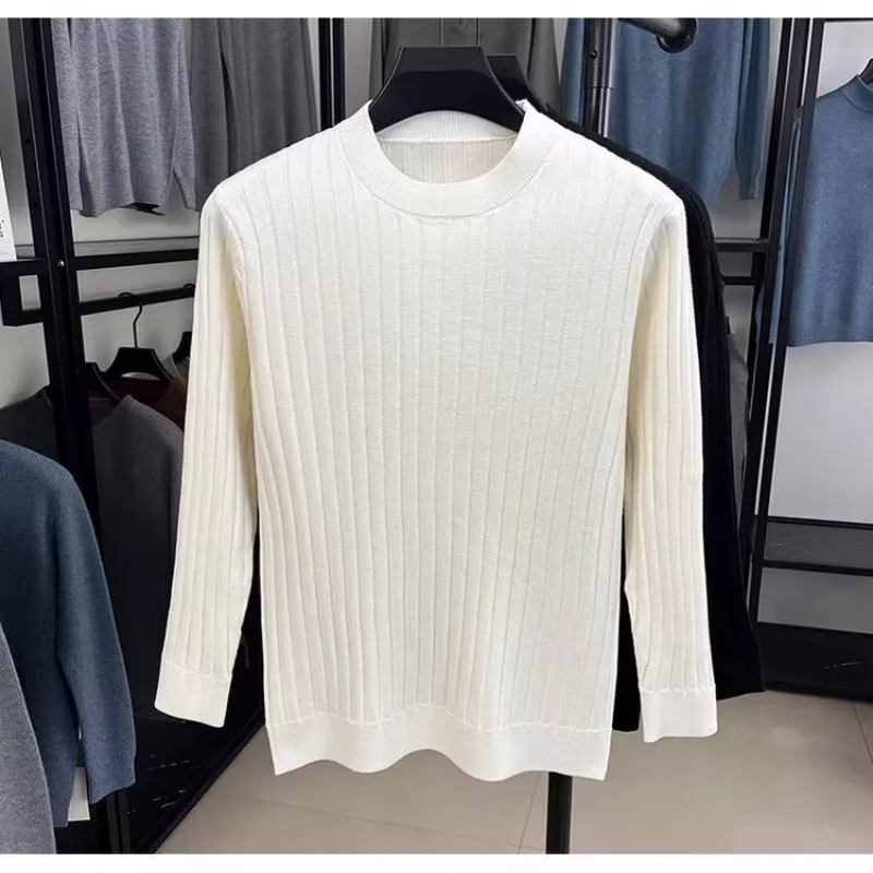 

Autumn new solid color long sleeved sweater men's round neck casual base shirt, young and middle-aged thin loose knit sweater
