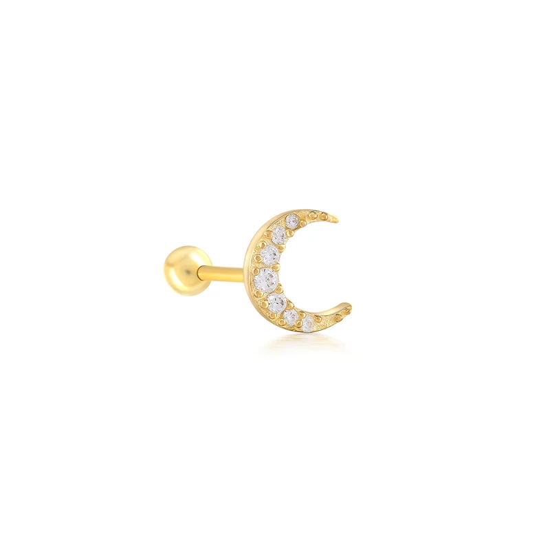 European and American 925 Sterling Silver Cute Zircon ear bone nail Mini Moon/Star Gold Silver color Piercing Jewelry