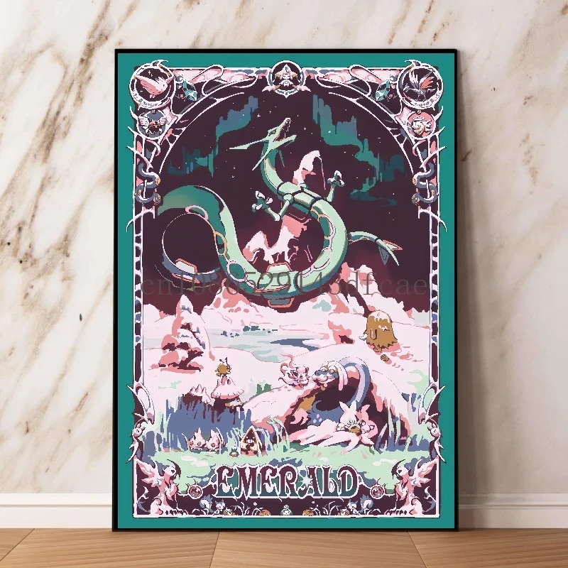 Affiche de dessin animé Pokemon pour enfants, peinture sur toile, art mural, image moderne, décor à la maison, cadeaux classiques, personnages d'anime, Rayquatro Lugia