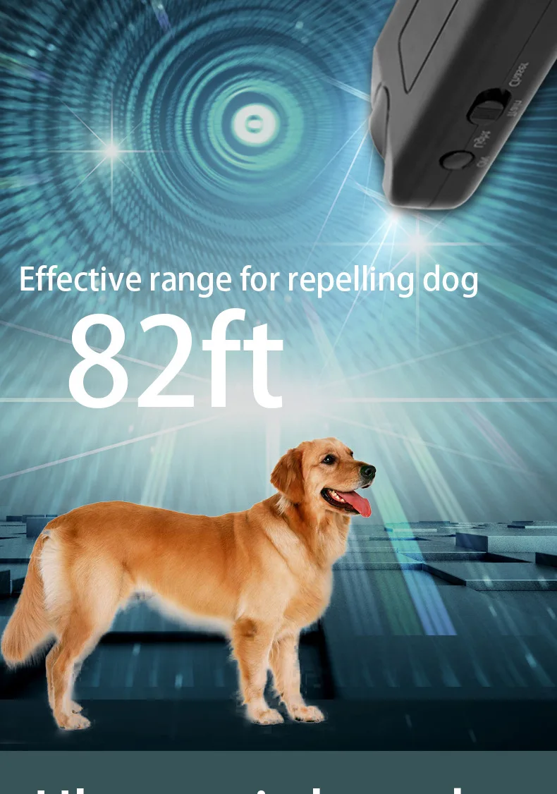 Ultrasonic Dog Repeller Pet Training Device Outdoor Deterrent Chaser Handheld Anti-barking Device with LED to Repel Cats & Dogs