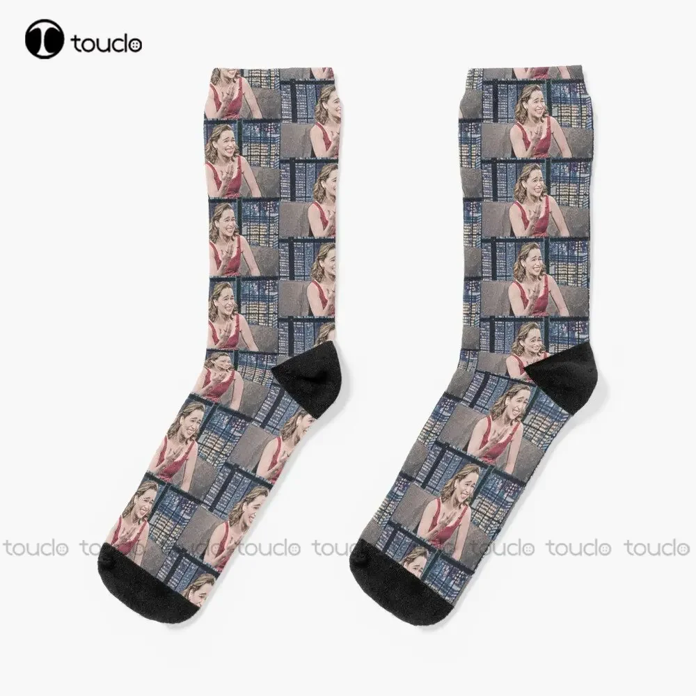 Emilia Clarke Calcetines Laughing Calcetines de Halloween Hombres Personalizados Personalizados Unisex Adulto Adolescente Calcetines Juveniles Regalo Personalizado Streetwear Divertido