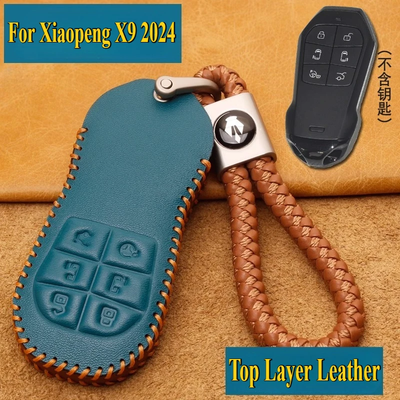 

For Xpeng Xiaopeng X9 2024 Key Case Cover Genuine Leather High-Grade Remote Key Protective Shell Bag Keychains Car Accessories