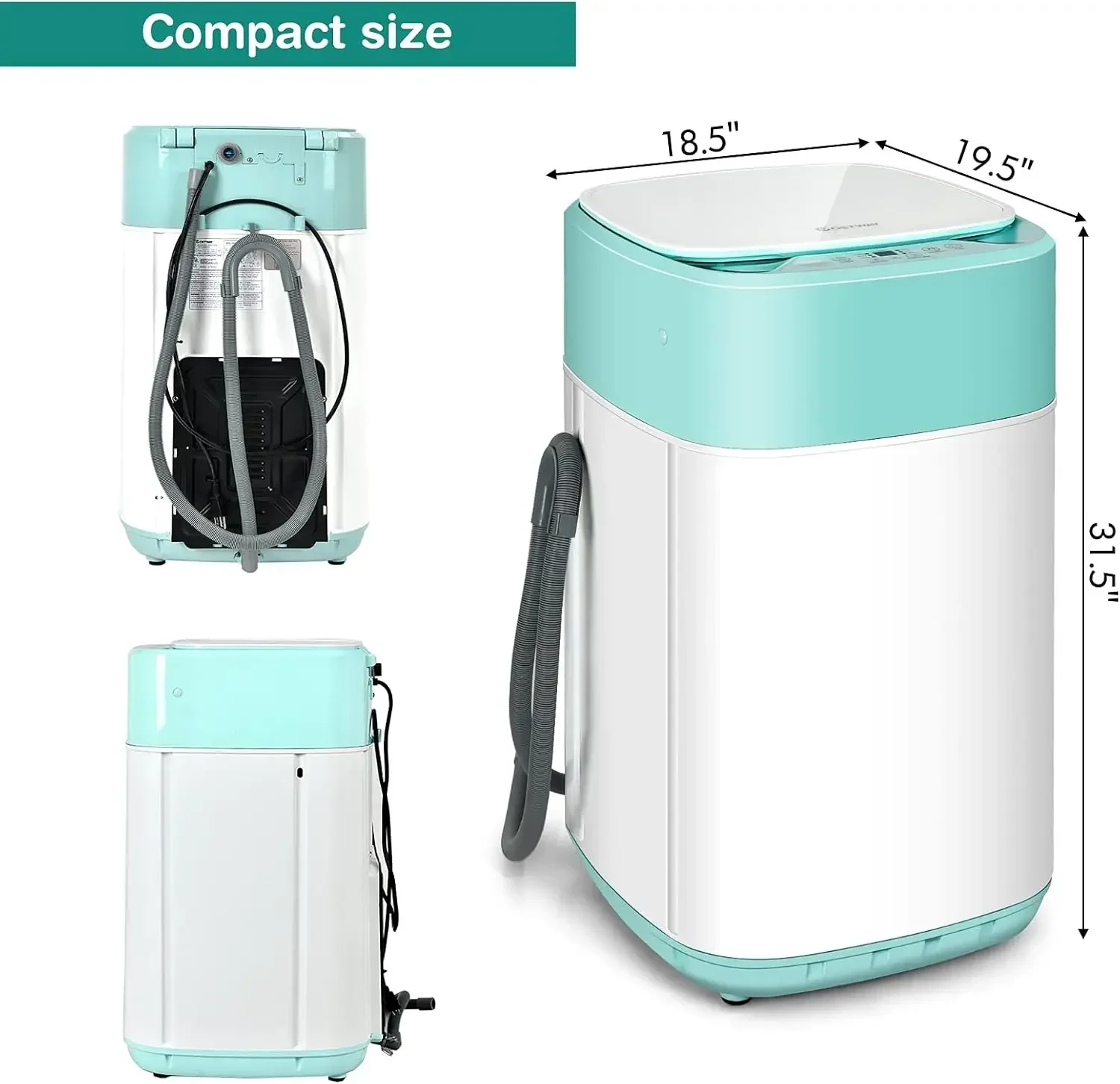 COST organise-Machine à laver portable, pompe de vidange intégrée, capacité de 8lb, laveuse entièrement automatique avec 6 programmes, enfant