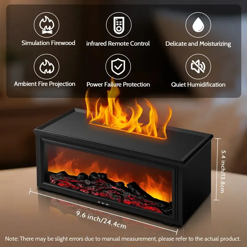 Diffuser, Diffuser Api Perapian, USB-TYPE C, 9.47oz, 7 LED Warna, 4 Timer, Kamar Tidur Kantor, Diffuser Minyak Esensial Dengan Rem