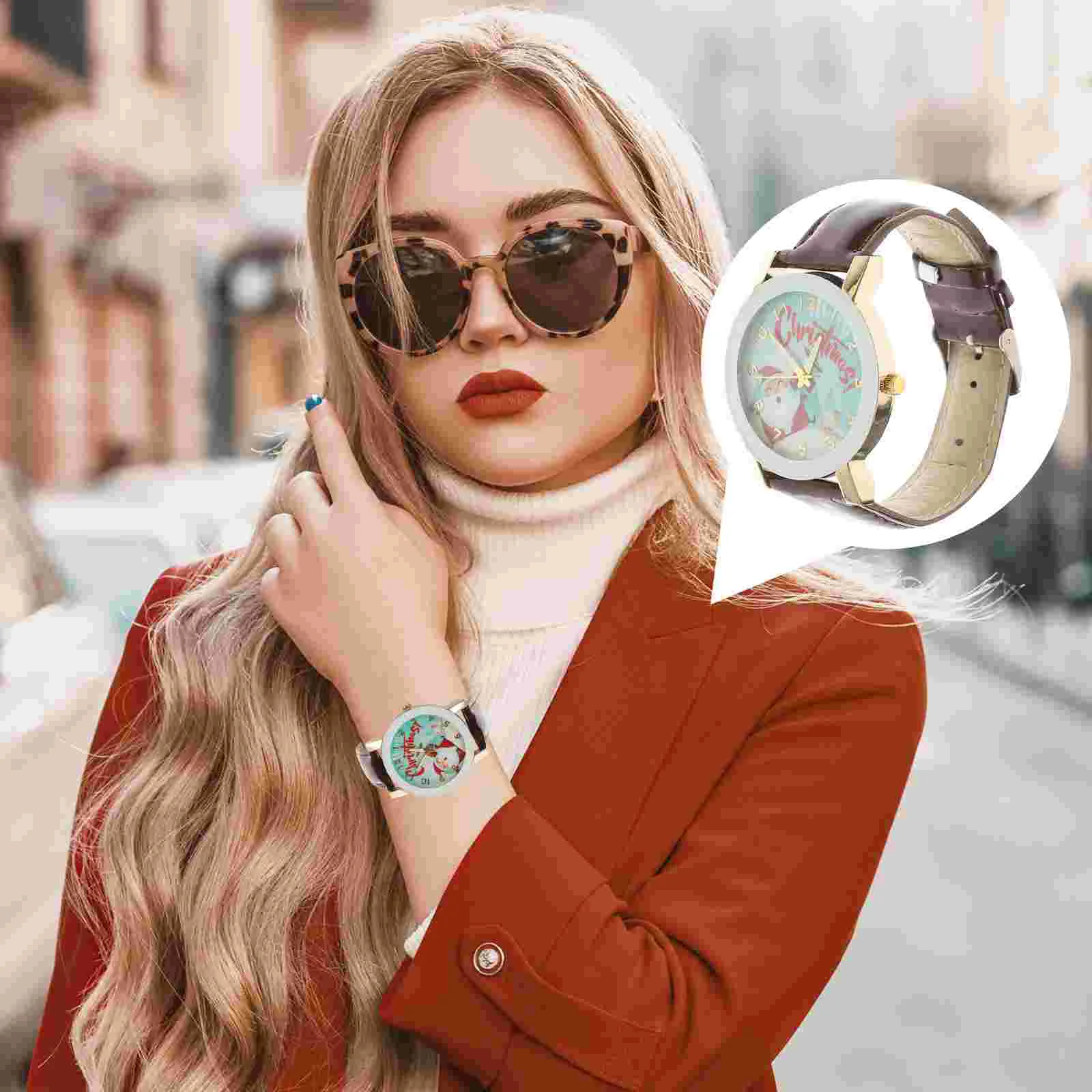 

Christmas Santa Claus Watch Elegant Quartz Wristwatch Beautiful Sports Watch Jewelry for Woman Girl Lady (Coffee)