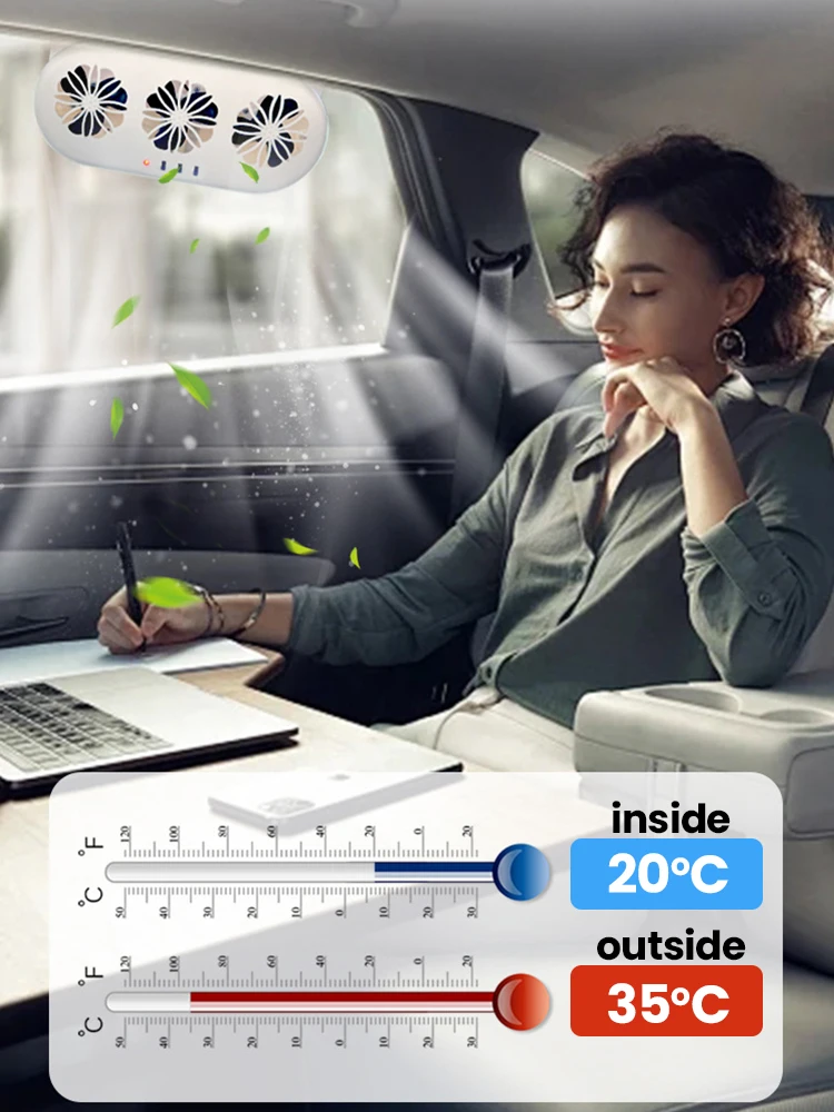 Car Window Exhaust Fan Air Circulation Cooler Car Inside Summer Cooling Fan Radiator Solar Powered Car Fan Energy Saving