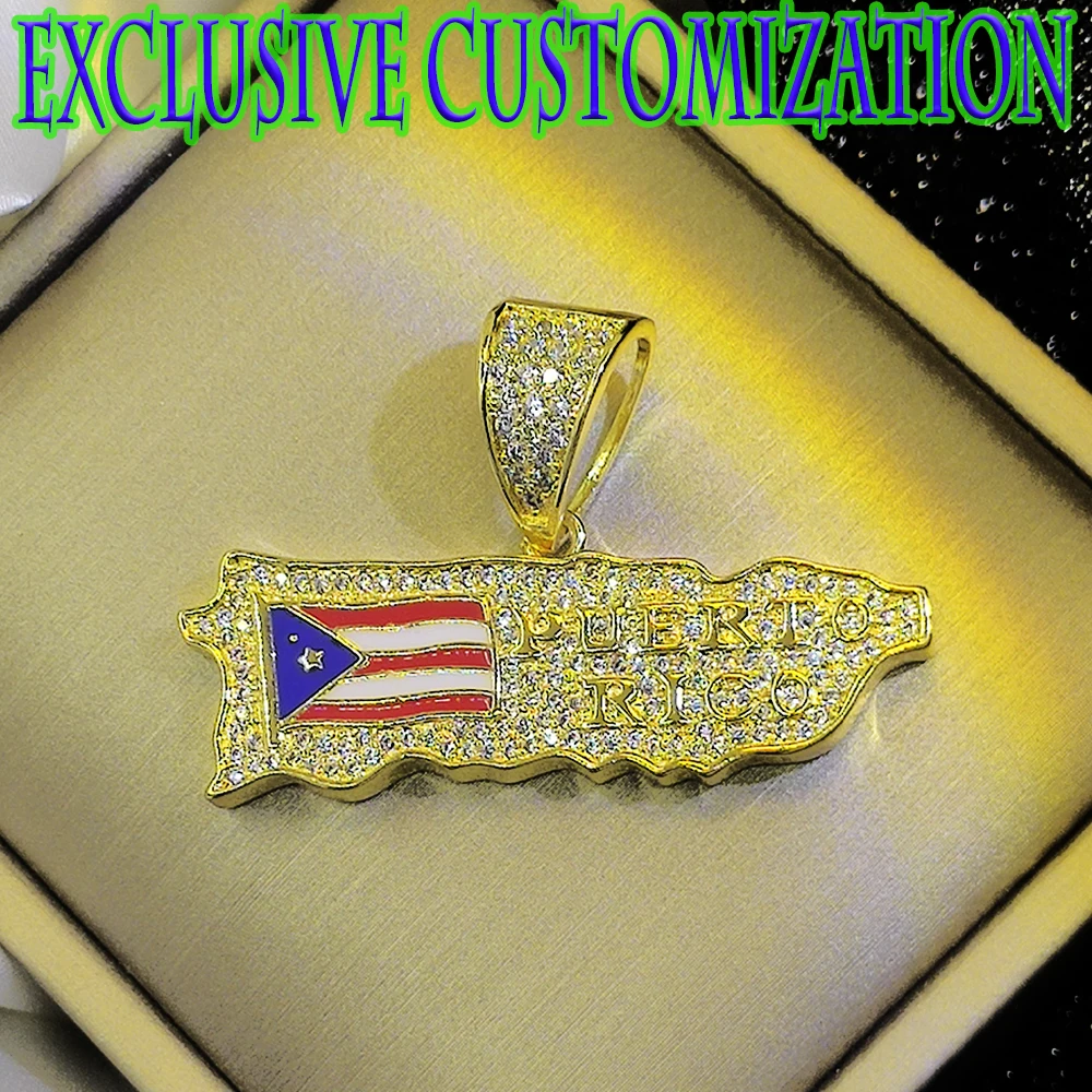 Premium custom gold necklace. Full Diamond English Graffiti Flag, 18K Gold Plated Classical Craft, Hip Hop New Fashion