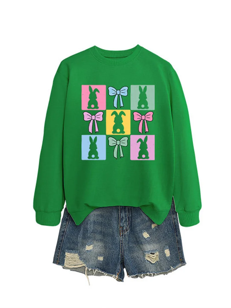 New spring and autumn cotton casual girls with comfortable bow rabbit loose fashion crew-neck hoodie base shirt