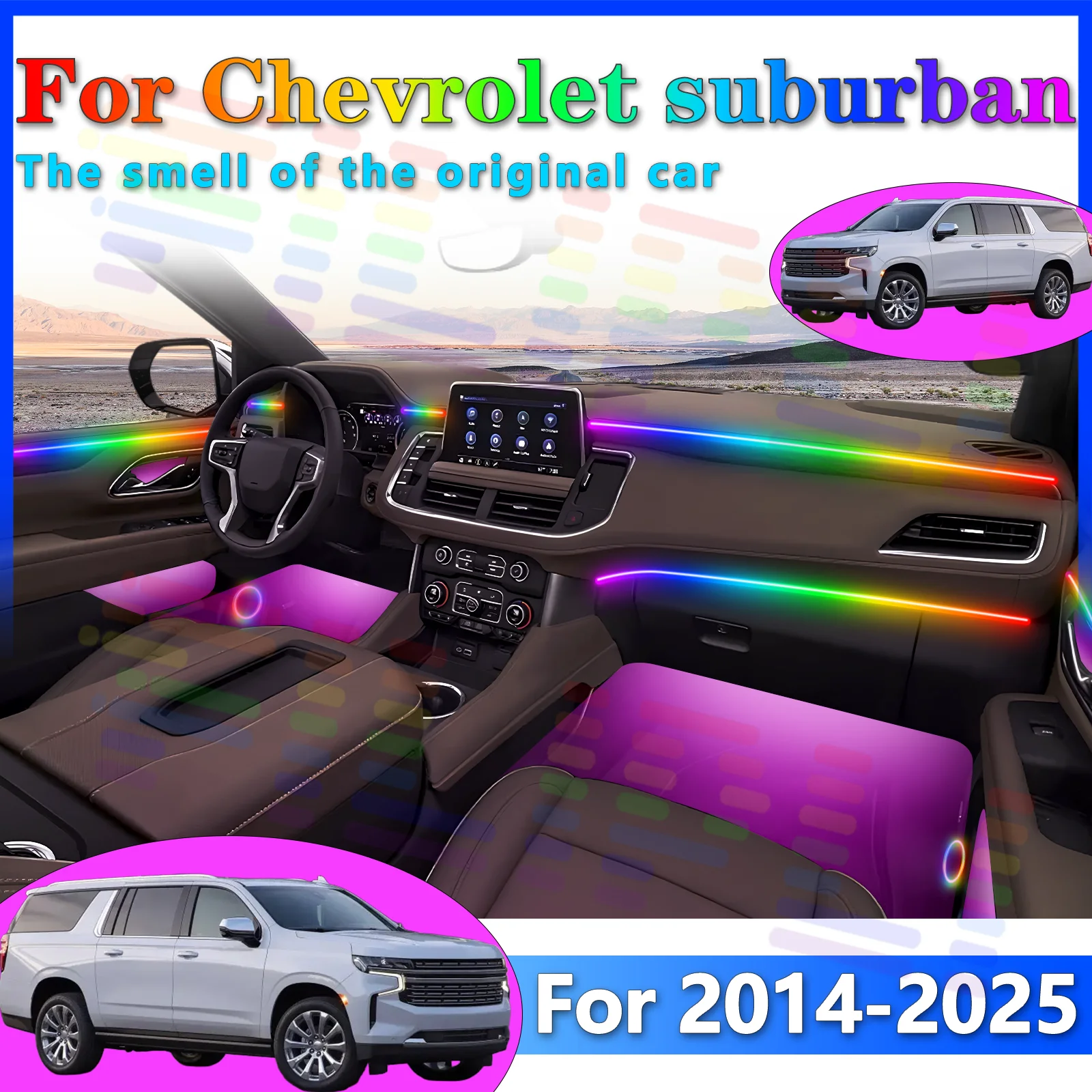لسيارة شيفروليه سوبربان 12ser 2014-2025 تصميم النخبة الشبح من الأكريليك شريط المزاج الداخلي RGB مستشعر الصوت APP LED LAMP 12 فولت