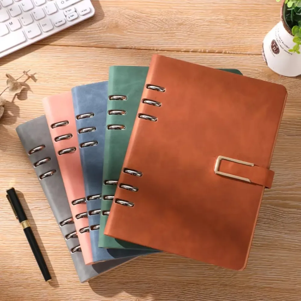 Black Portable Notebook Brown Planner Loose-leaf Detachable Buckle Ring Thick A5 Business Notebook Stationery Office Workbook