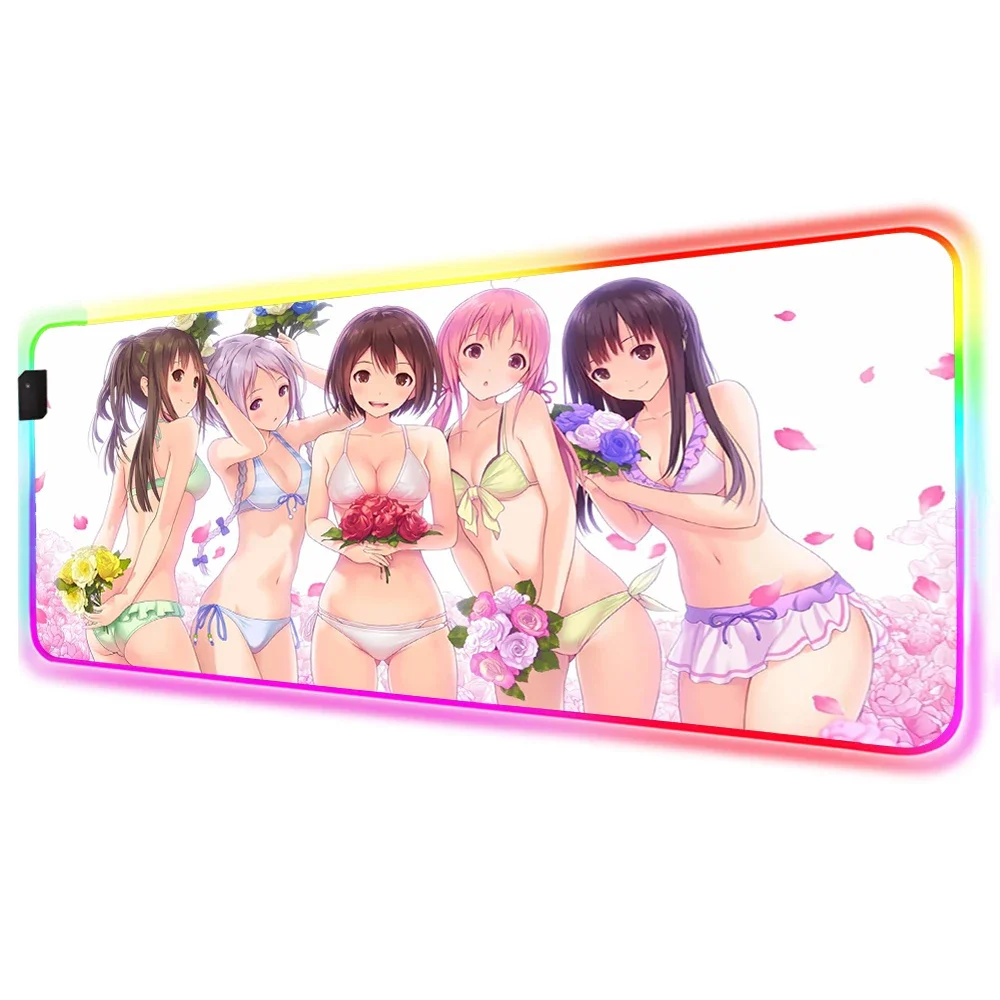 Anime Sexy Bikini Girls RGB Large Mouse Pad LED Backlight Color Computer Game Accessories Desktop Pad 900x400MM Office Carpet