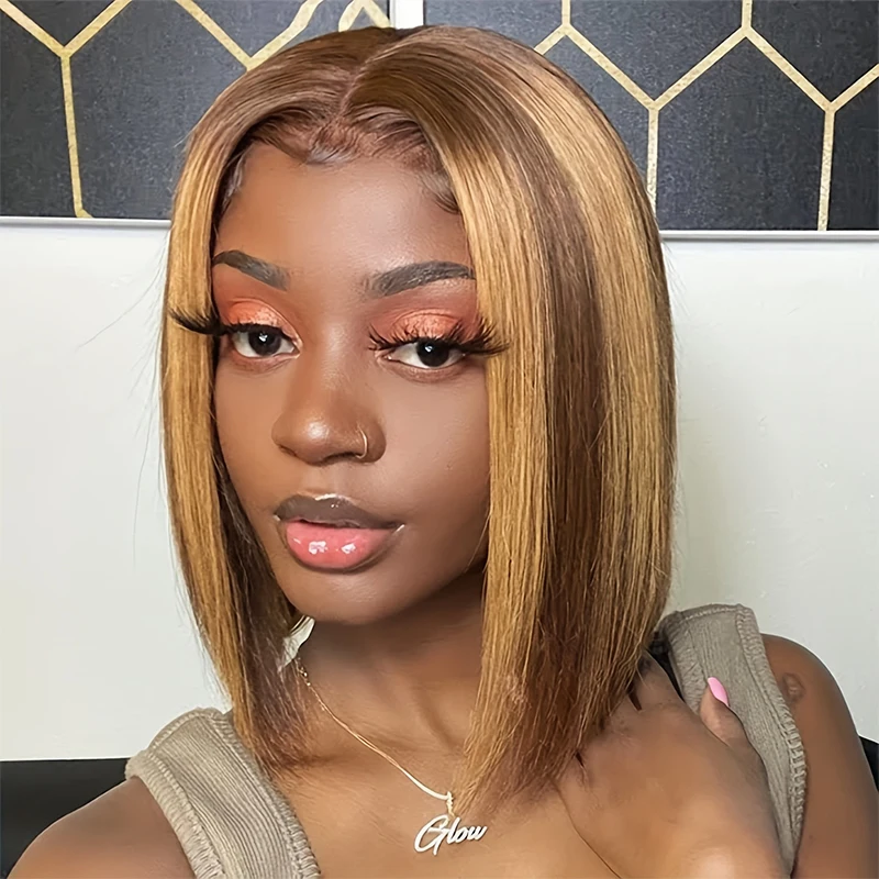 

T Lace Front Wig Human Hair Transparent Frontal Wigs 4/27 Honey Wig Bob Wig Human Hair Short Bob Wig for Black Women